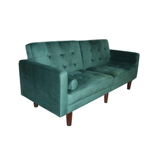 Green Sofa Bed, Mid Century Modern Velvet Upholstered Tufted Futon Sofa Bed, Convertible Folding Sleeper Sofa with Armrest and 2 Pillows, Loveseat Sofa Couch for Living Room, Bedroom, Office, W14686
