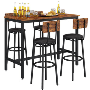 uhomepro 5 Pieces Industrial Bar Table Set, Bar Table and Chairs Set, Counter Height Table with 4 Bar Stools, Modern Pub Table Dining Room Table Set for Kitchen, Breakfast Nook, Rustic Brown