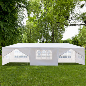 Backyard Tent for Parties, Waterproof Patio Gazebo with 8 Removable Sidewalls, 10x30ft, White, W01