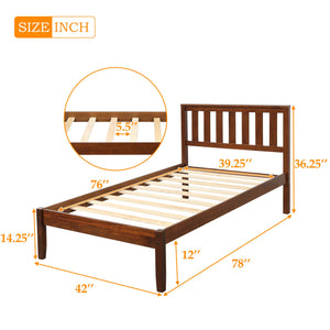 Twin Bed Frame with Headboard, Heavy Duty Walnut Twin Platform Bed Frame/Mattress Foundation Sleigh Bed with Wood Slat Support for Kids Adults Teens Children, No Box Spring Required, L4723