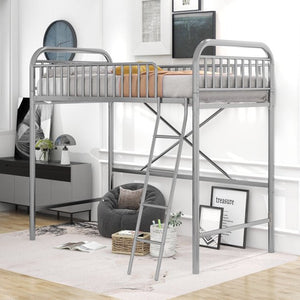 uhomepro Twin Size Metal Loft Bed Frame with Ladder, No Box Spring Needed