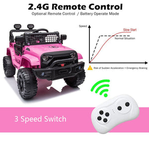 12V Ride on Toys, Kids Ride on Cars with Parent Remote, Battery-Powered Ride on Truck Car RC Toy, Pink Ride on Toys for Boys Girls, 3 Speeds, LED Lights, MP3 Music, J5333