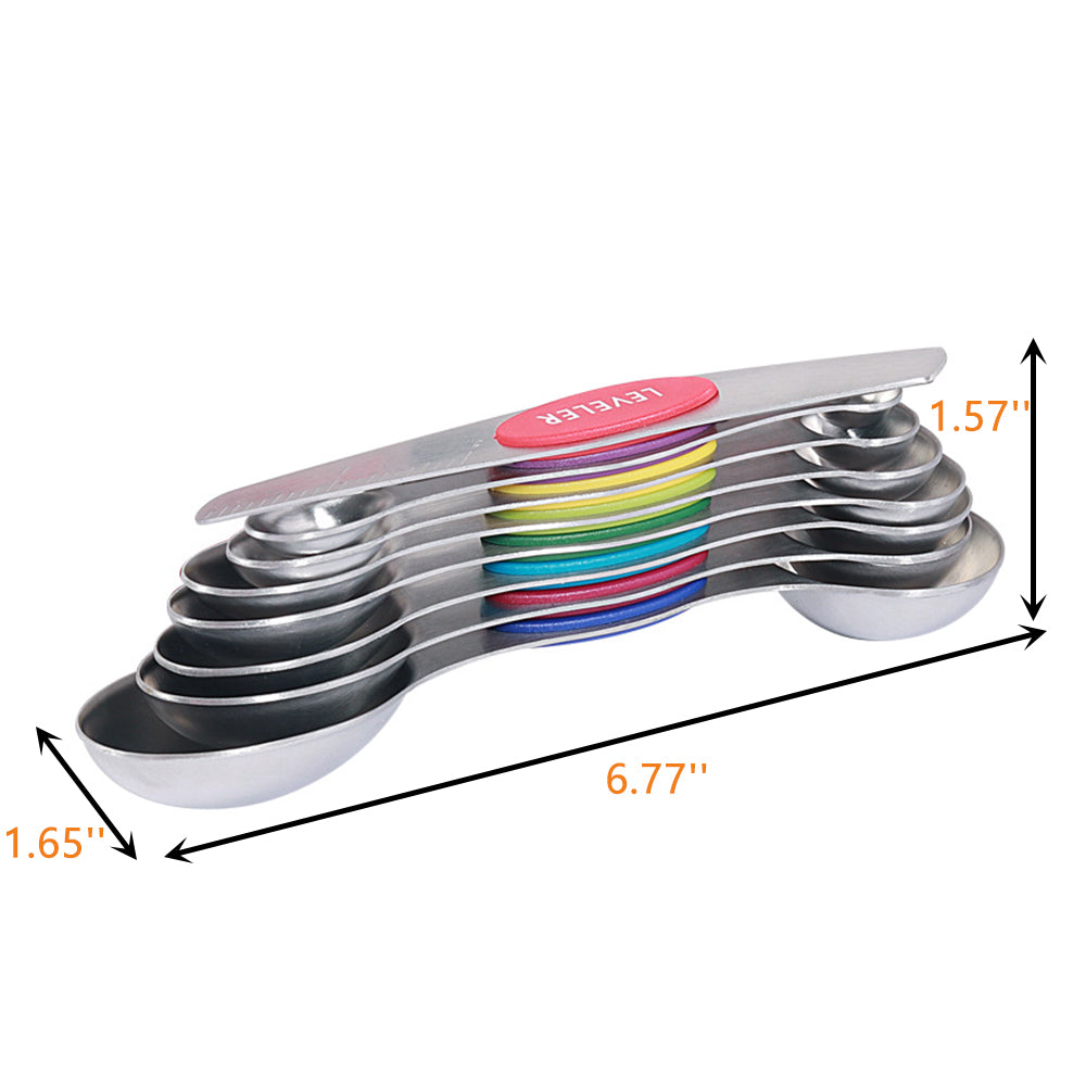 Magnetic Stainless Steel Measuring Spoons - Set of 8 Metal Measurement -  Uhomepro