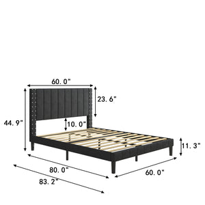 uhomepro Queen Bed Frame, Modern Fabric Upholstered Platform Bed Frame with Headboard for Adults, No Box Spring Needed