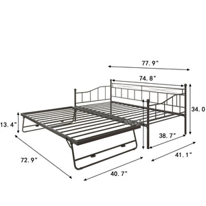 uhomepro Metal Daybed with Adjustable Trundle on Casters, Twin Size Daybed Sofa Bed for Living Room with Adjustable Pop Up Trundle, Sleeper Bed Frame, No Box Spring Needed, Black