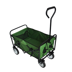 Folding Wagon, Beach Cart with Big Wheels, Heavy Duty Steel Frame Shopping Cart, 600D Oxford Cloth Collapsible Utility Wagon with 3 Side Storage Bags, 2 Mesh Cup Holders, Elastic Rope, Green