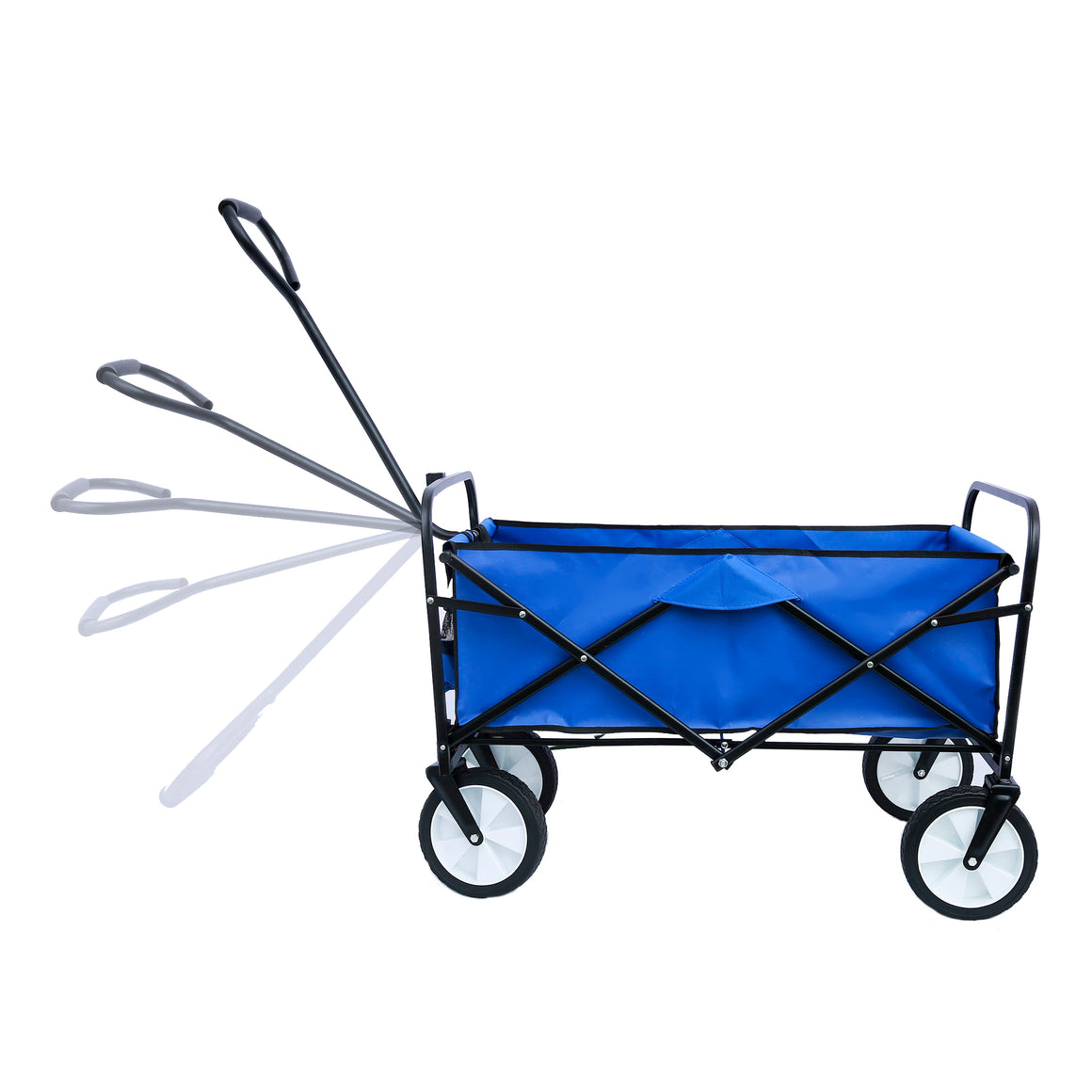 Folding Wagon, Beach Carts with Big Wheels, Heavy Duty Steel Frame Shopping Cart, 600D Oxford Cloth Collapsible Utility Wagon with 2 Mesh Cup Holders for Garden Shopping Picnic Beach, Blue