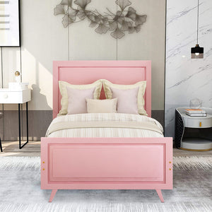 Pink Twin Bed Frame for Girls Kids, Pretty Platform Bed Frame with Headboard, Heavy Duty Wood Bed Frame, Twin Size Bed Frame Bedroom Furniture with Wood Slats Support, No Box Spring Needed, Pink