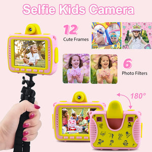 uhomepro Kids Underwater Camera for Girls Boys 3-12, Rotatable 8MP 1080P HD Waterproof Digital Camera with 2.4inch IPS Screen, 32G TF Cards, Christmas Gifts Selfie Video Camera for Swimming, Pink