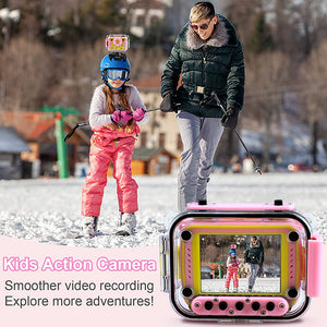 uhomepro Kids Underwater Camera for Girls Boys 3-12, Rotatable 8MP 1080P HD Waterproof Digital Camera with 2.4inch IPS Screen, 32G TF Cards, Christmas Gifts Selfie Video Camera for Swimming, Pink