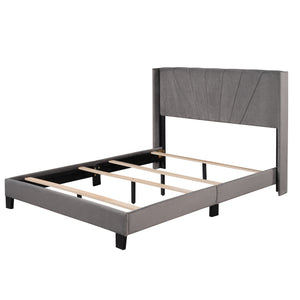 uhomepro Platform Bed Frame Queen Size with Velvet Upholstered Headboard for Bedroom with Wood Slats, Need Box Spring, Gray
