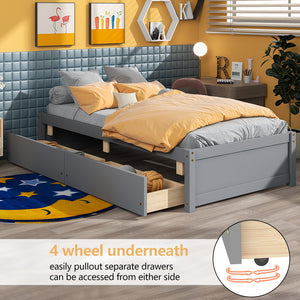 uhomepro Wood Platform Bed Frame with Storage Drawers, Classic Pine Wood Twin Bed Frame for Kids, Modern Twin Size Bed Frame with Wood Slats Support, Holds 200 lb, No Box Spring Needed