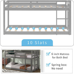 uhomepro Wooden Triple Floor Bunk Bed for Kids, Can be Converted Into Bunk Bed and Twin Loft Bed, Triple Bunk Bed No Box Spring Needed, Gray
