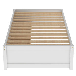 Platform Bed Frame with Storage Drawers, Classic Pine Wood Twin Bed Frame for Kids, Modern Twin Size Bed Frame with Wood Slats Support, No Box Spring Needed, White