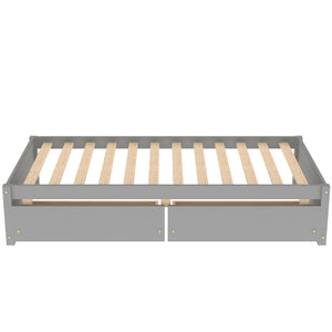 uhomepro Wood Platform Bed Frame with Storage Drawers, Classic Pine Wood Twin Bed Frame for Kids, Modern Twin Size Bed Frame with Wood Slats Support, Holds 200 lb, No Box Spring Needed