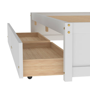 Platform Bed Frame with Storage Drawers, Classic Pine Wood Twin Bed Frame for Kids, Modern Twin Size Bed Frame with Wood Slats Support, No Box Spring Needed, White