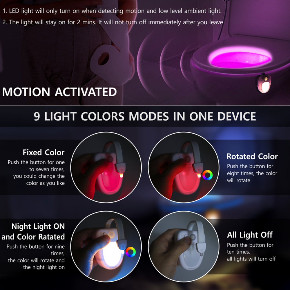 8-Color LED Sensor Motion-Activated Bathroom Toilet Light