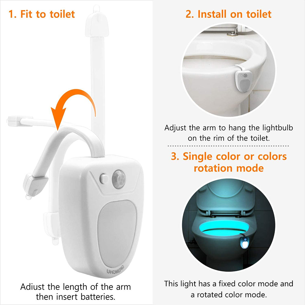 LUOMs 2 Pcs Toilet LED Night Light, TL01 Human Bodies Induced Sensor Auto  Motion Activated, 8 Colors Changing Night Light Toilet Bowl Light 