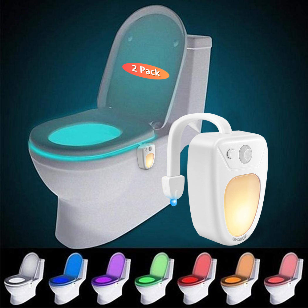 2 Pack LED Toilet Night Lights, 8-Colors Motion Detection Bathroom Bowl  Light