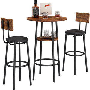 uhomepro 3 Pieces Bar Table Set, Modern Counter Height Kitchen Table and Chairs for 2, Wood Pub Bar Table Set Perfect Breakfast Nook, Small Space Living Room, Rustic Brown