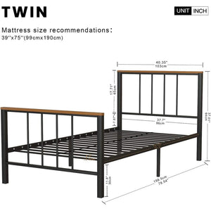 uhomepro Queen Platform Bed Frame with Headboard, Rustic Brown and Black Metal Platform Bed Frame with Heavy Duty Metal Slats, No Box Spring Needed