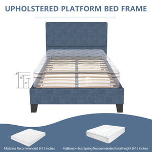 uhomepro Beige Twin Bed Frame for Kids Adults, Modern Fabric Upholstered Platform Bed Frame with Headboard, Twin Size Bed Frame Bedroom Furniture with Wood Slats Support, No Box Spring Needed