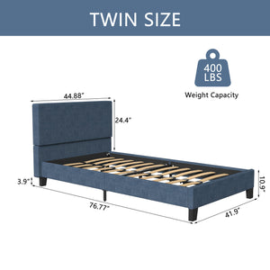 uhomepro Beige Twin Bed Frame for Kids Adults, Modern Fabric Upholstered Platform Bed Frame with Headboard, Twin Size Bed Frame Bedroom Furniture with Wood Slats Support, No Box Spring Needed